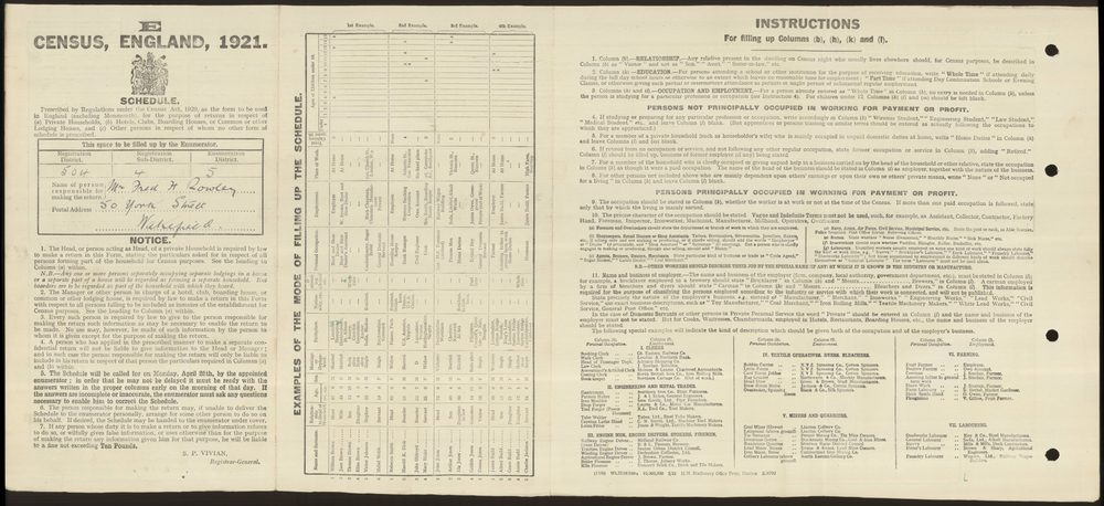 1921 Census address page for John Milton Bagnall